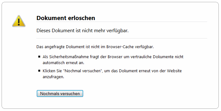 Screenshot Dokument ist nicht mehr im Browsercache verfügbar