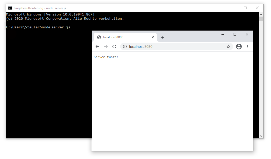 Screenshot des Node.js-Servers in Chrome
