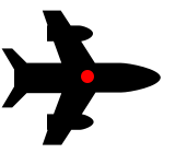 schwarzes Flugzeug mit rotem Punkt