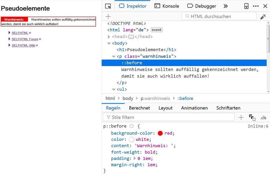 Pseudoelement im DOM